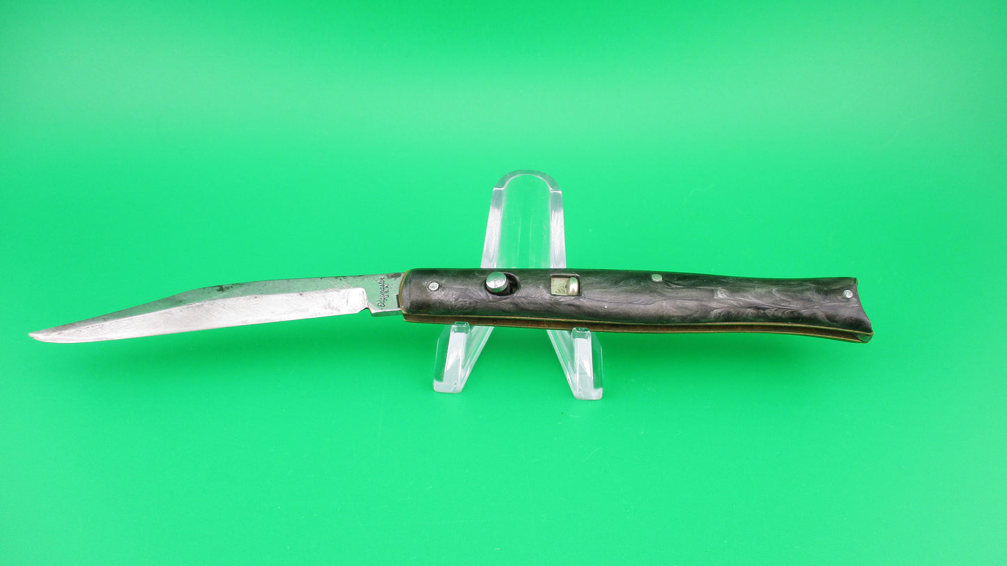 Edgemaster 1950s vintage Fishtail Black & Silver swirl automatic knife