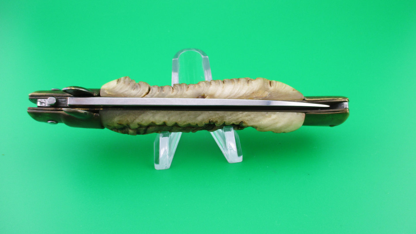 z STAINLESS (slant) 23cm Italian Bolster Release Brass Rams horn automatic knife