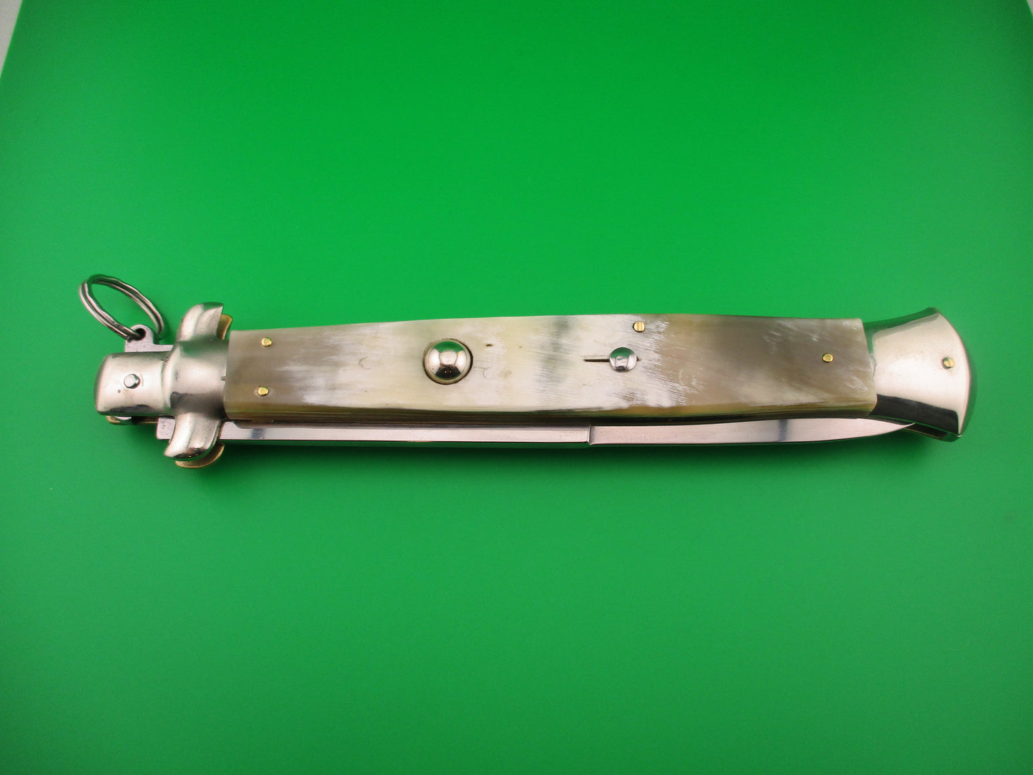 AGA CAMPOLIN ITALY 44cm Italian Ring Pull Stiletto Green & Cream Automatic knife