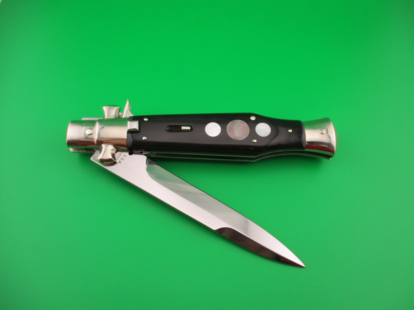 AGA CAMPOLIN ITALY 29cm Italian BLACK WIDOW Fulcrum Wasp Square button automatic knife