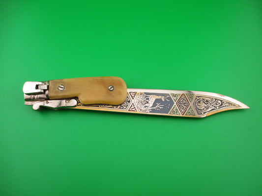 Spanish Pig Sticker swing guard Vintage Automatic lever knife decorated blade