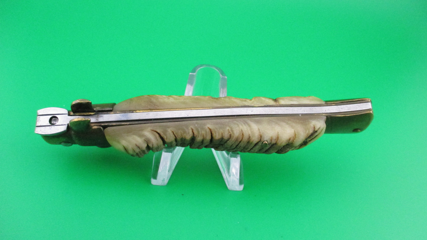 z STAINLESS (slant) 23cm Italian Bolster Release Brass Rams horn automatic knife