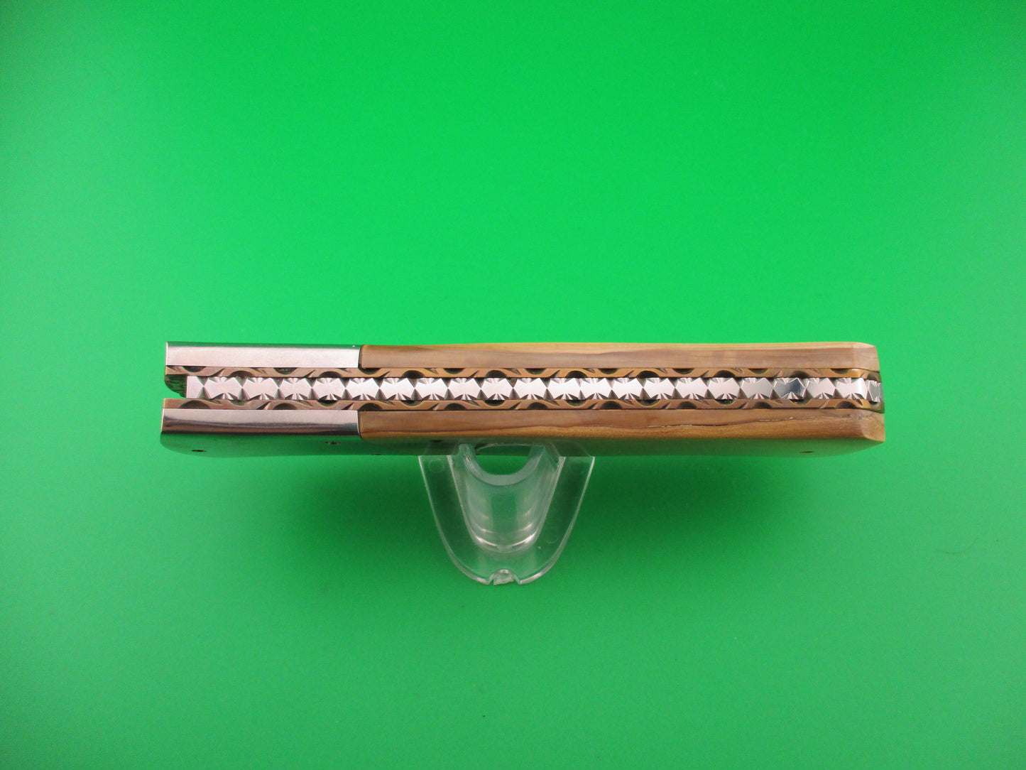Custom 23cm Round flush button Saber clip blade Horn w filework automatic knife #2