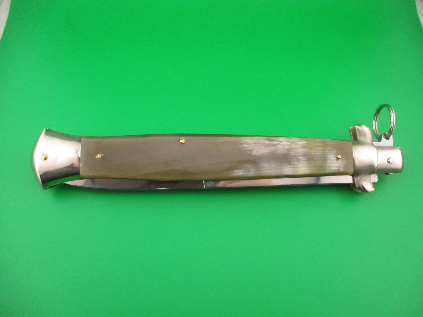 AGA CAMPOLIN ITALY 44cm Italian Ring Pull Stiletto Green & Cream Automatic knife