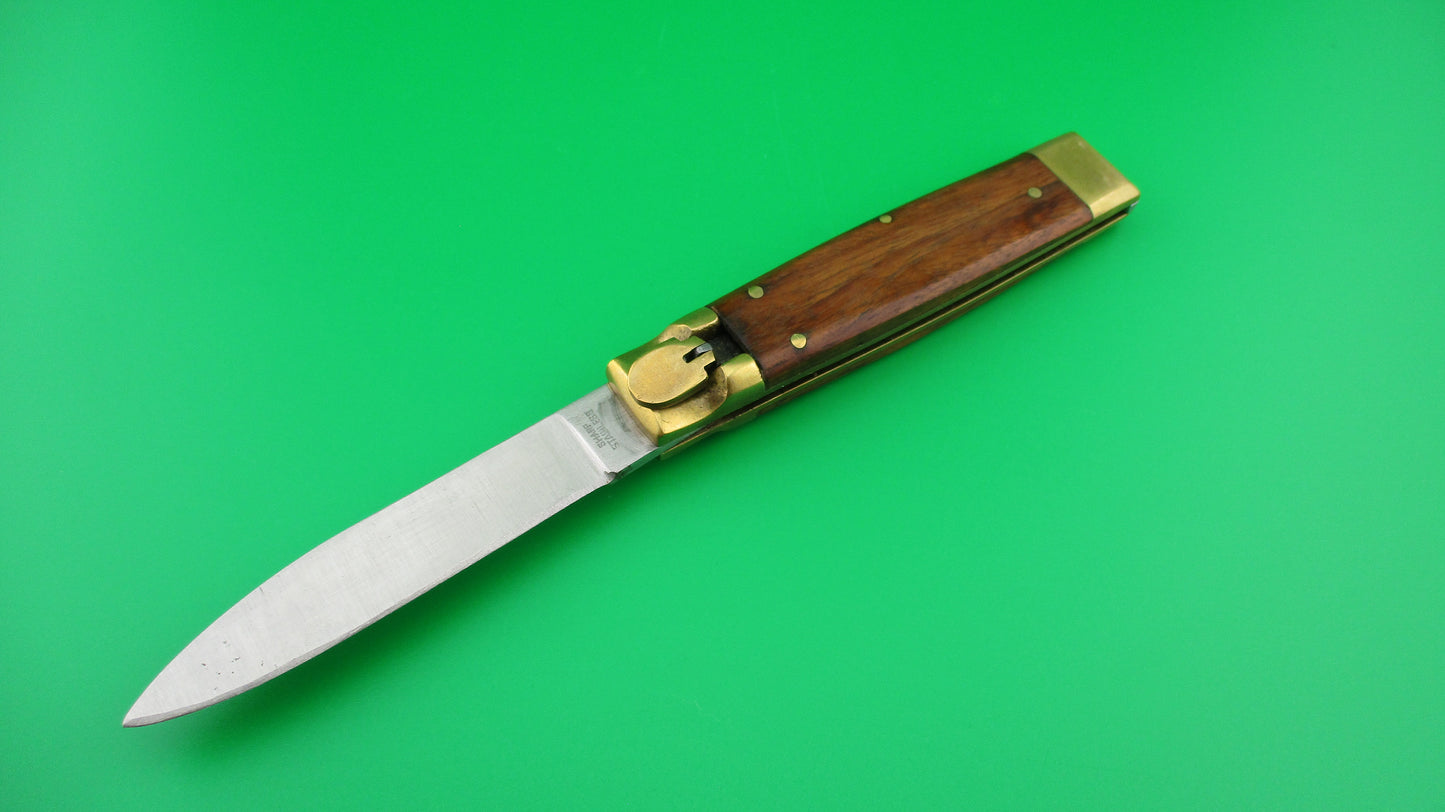 SHARP STAINLESS 19cm Lever automatic knife wood scales & brass bolsters