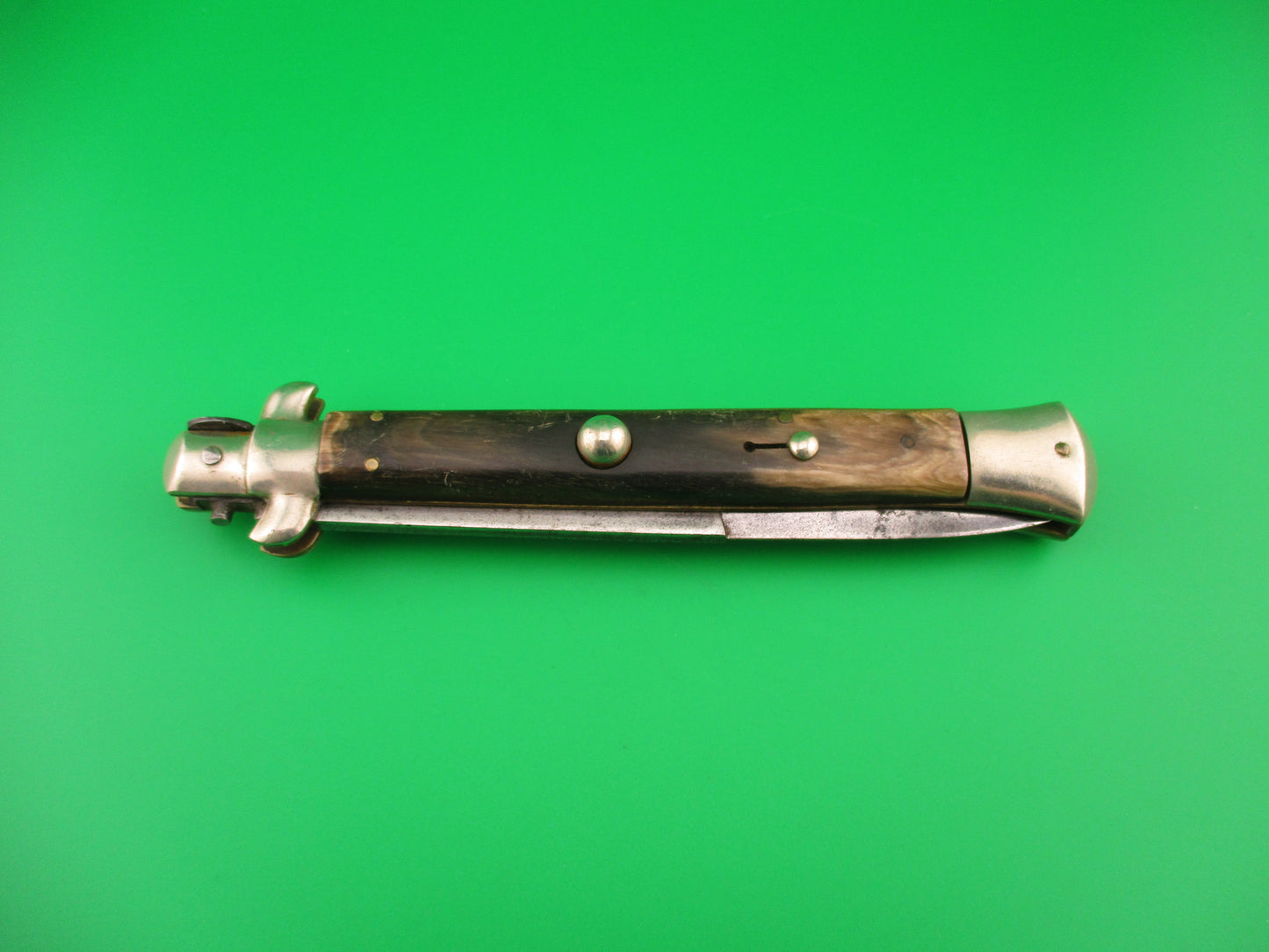 MADE ITALY 28cm Italian Picklock 1950s vintage Brown horn automatic knife
