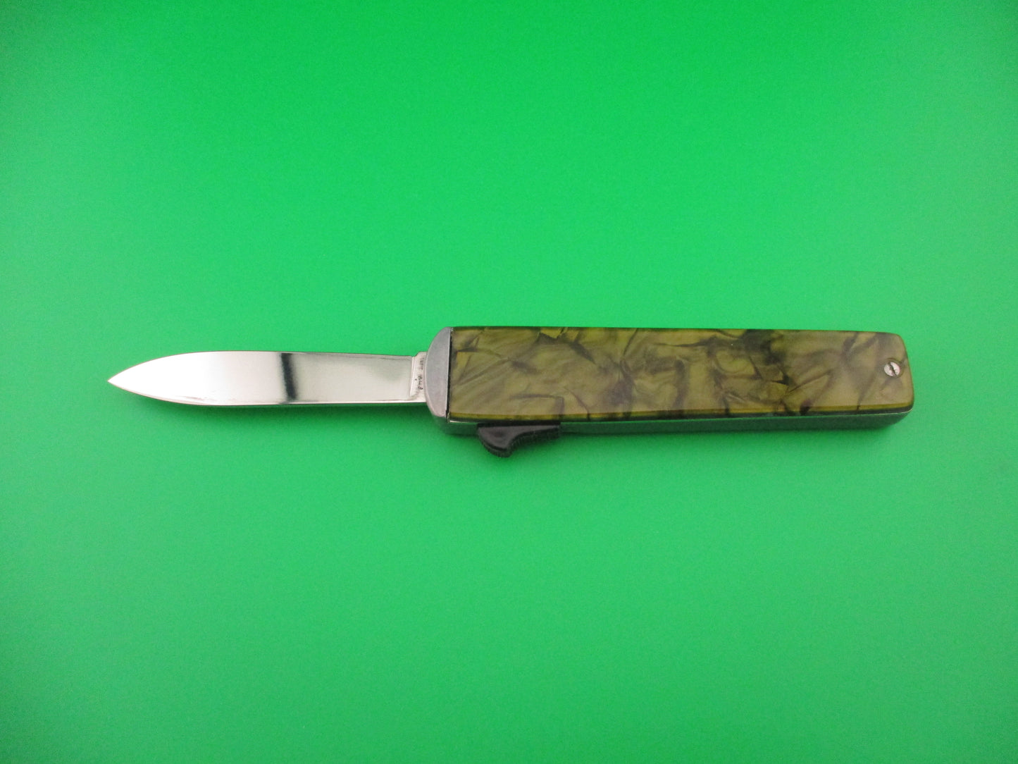 MIKOV 20cm CZECH Republic 1960s vintage OTF Green Pearlex DA automatic knife