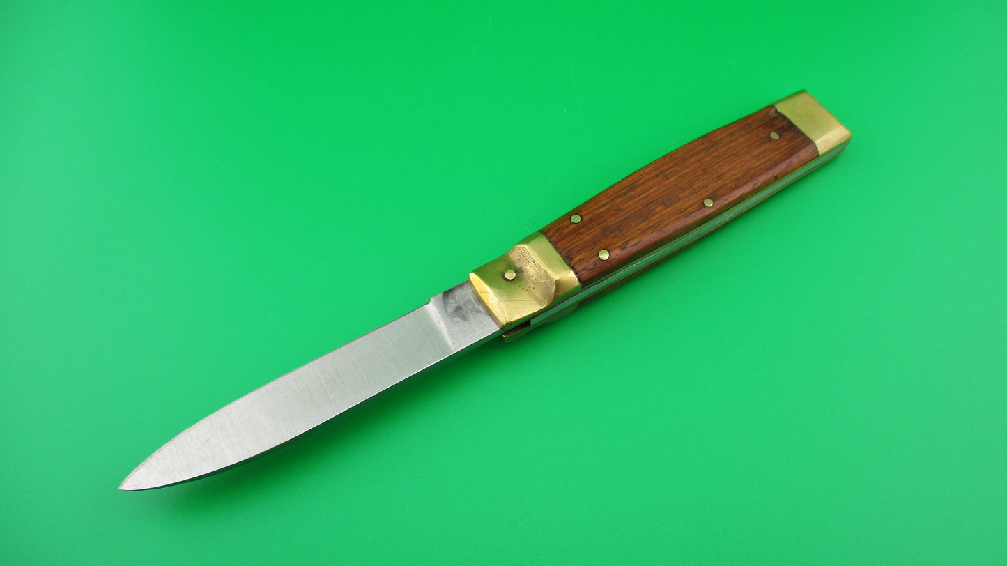 SHARP STAINLESS 19cm Lever automatic knife wood scales & brass bolsters