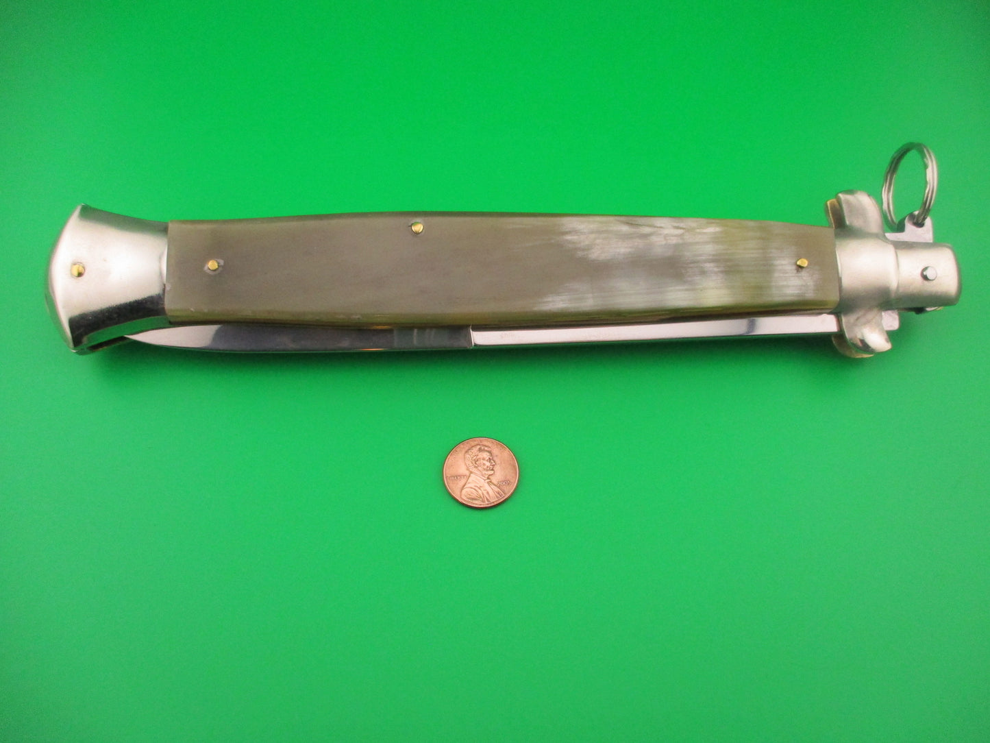 AGA CAMPOLIN ITALY 44cm Italian Ring Pull Stiletto Green & Cream Automatic knife