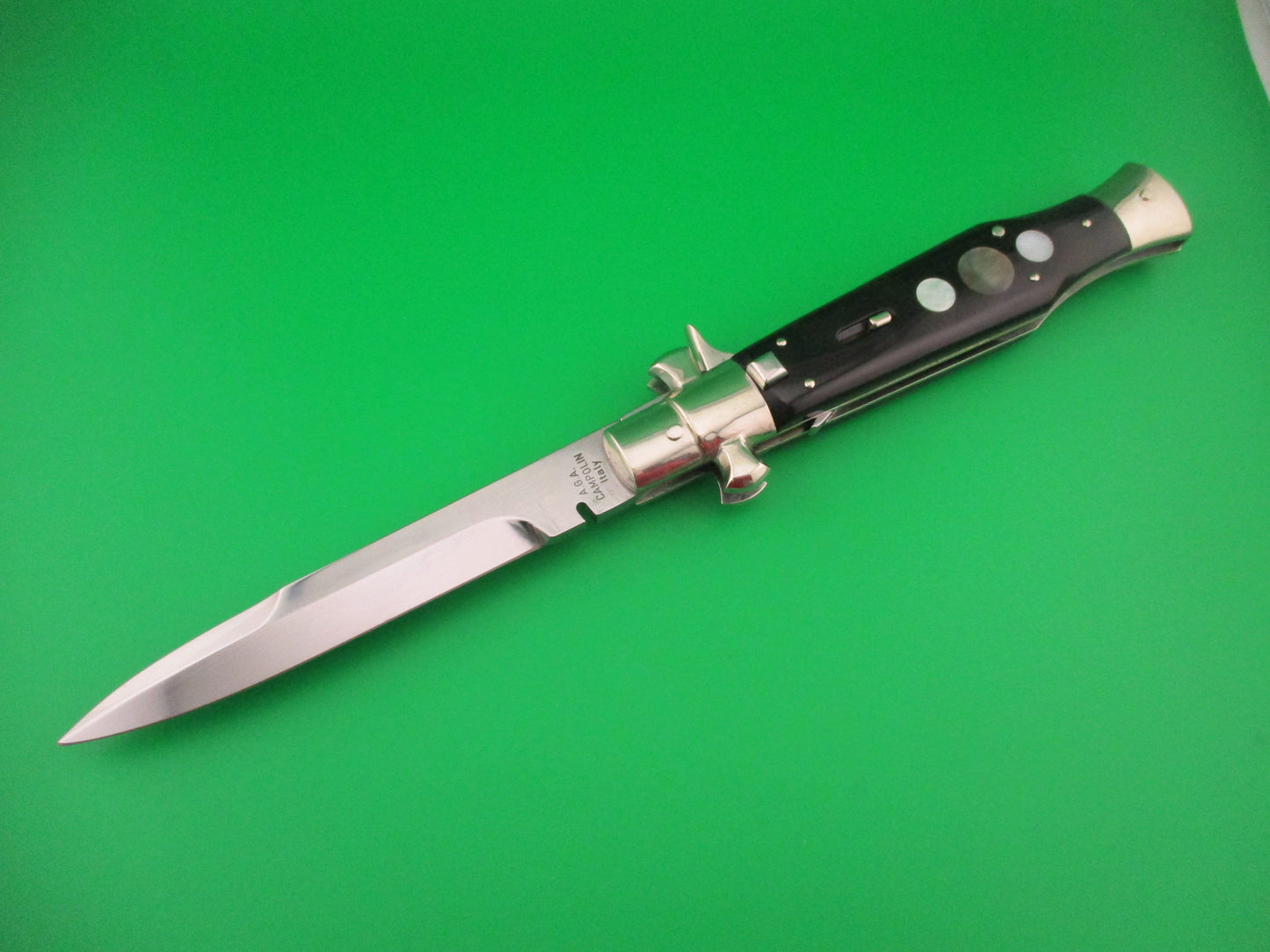 AGA CAMPOLIN ITALY 29cm Italian BLACK WIDOW Fulcrum Wasp Square button automatic knife