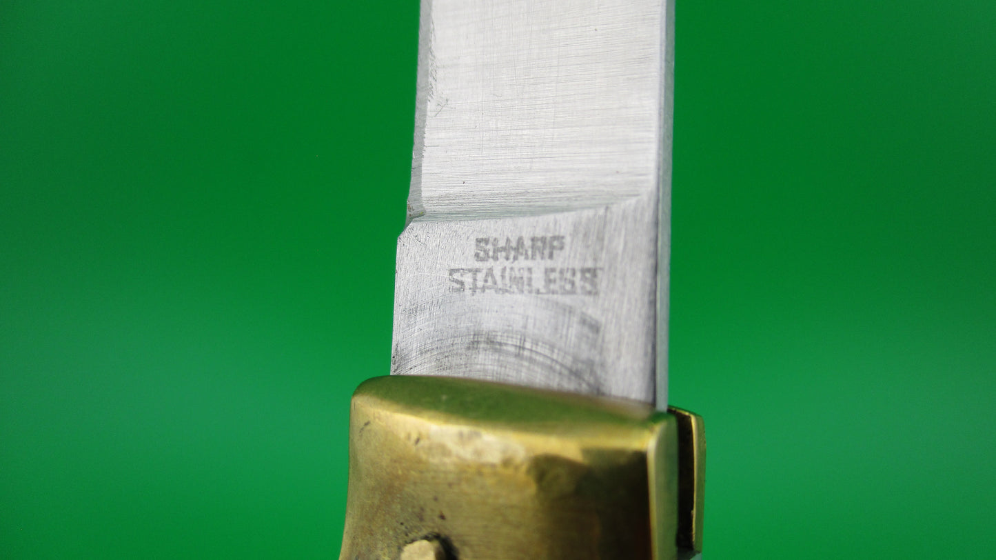 SHARP STAINLESS 19cm Lever automatic knife wood scales & brass bolsters