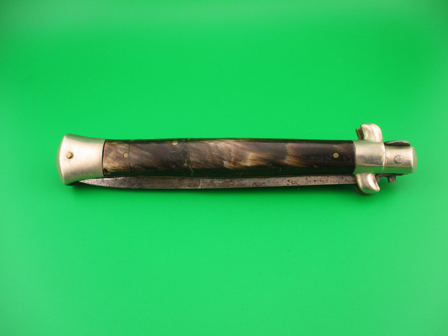 MADE ITALY 28cm Italian Picklock 1950s vintage Brown horn automatic knife
