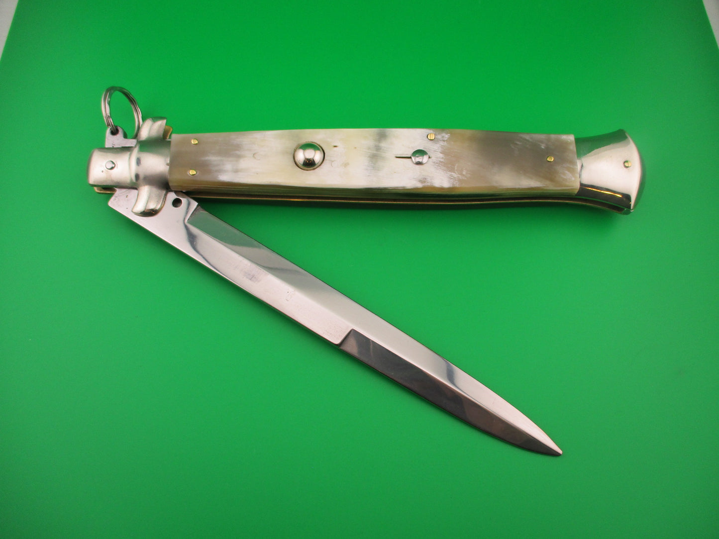 AGA CAMPOLIN ITALY 44cm Italian Ring Pull Stiletto Green & Cream Automatic knife