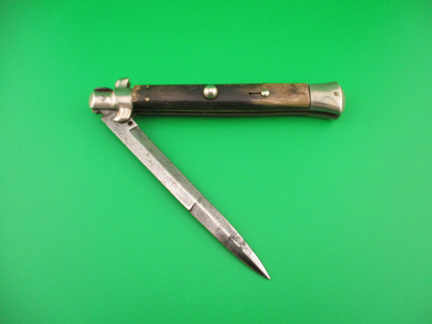 MADE ITALY 28cm Italian Picklock 1950s vintage Brown horn automatic knife