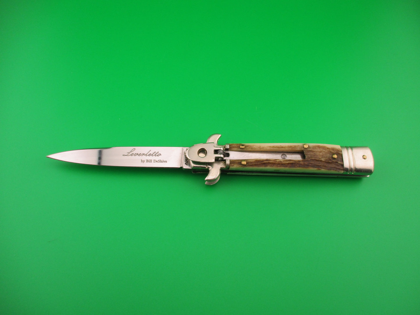 z Leverletto by Bill DeShivs AKC Italy 20cm Italian Stag lever guards automatic knife