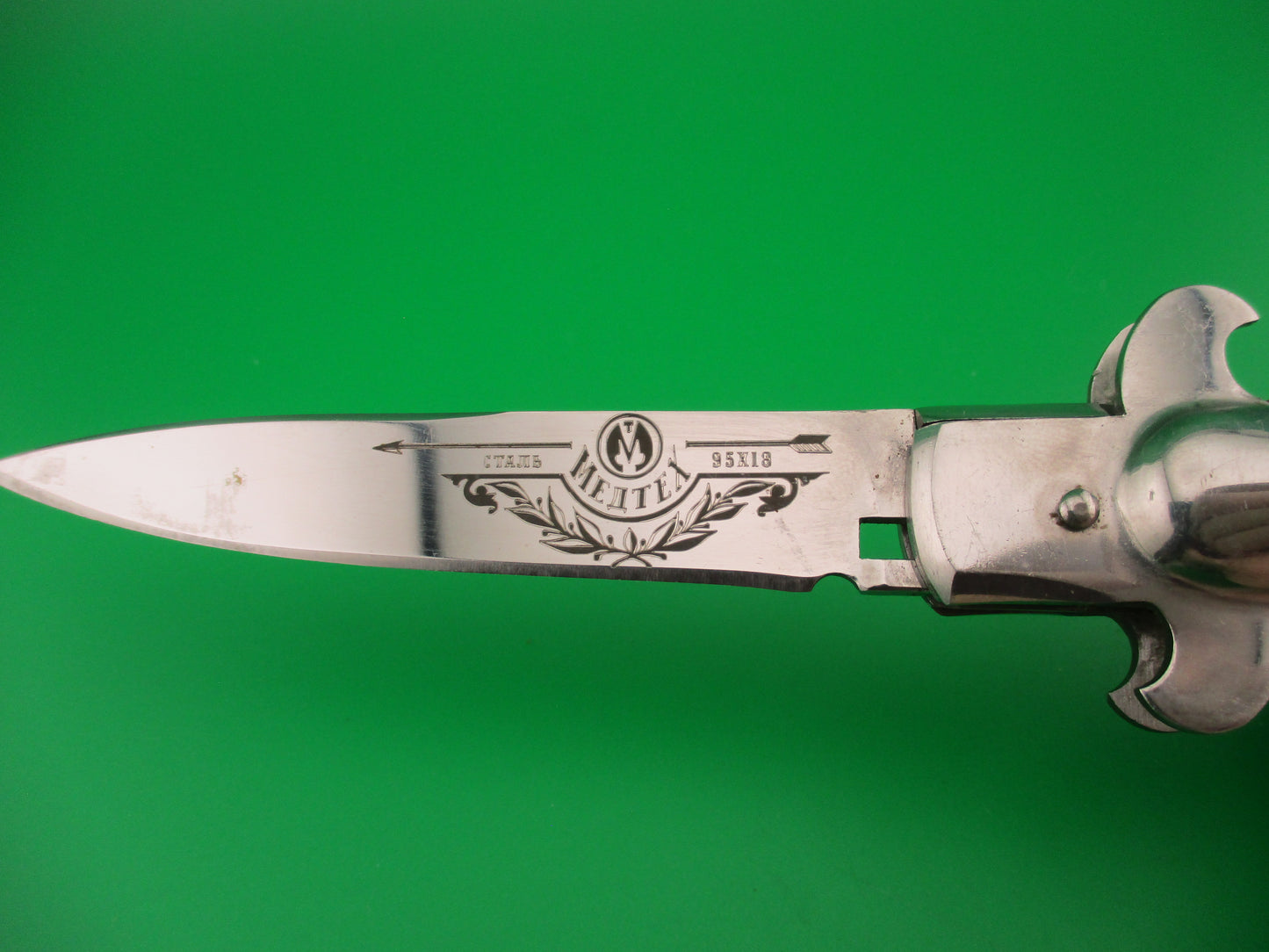 Medtex 22cm Russian stiletto swivel bolster brown Micarta automatic knife
