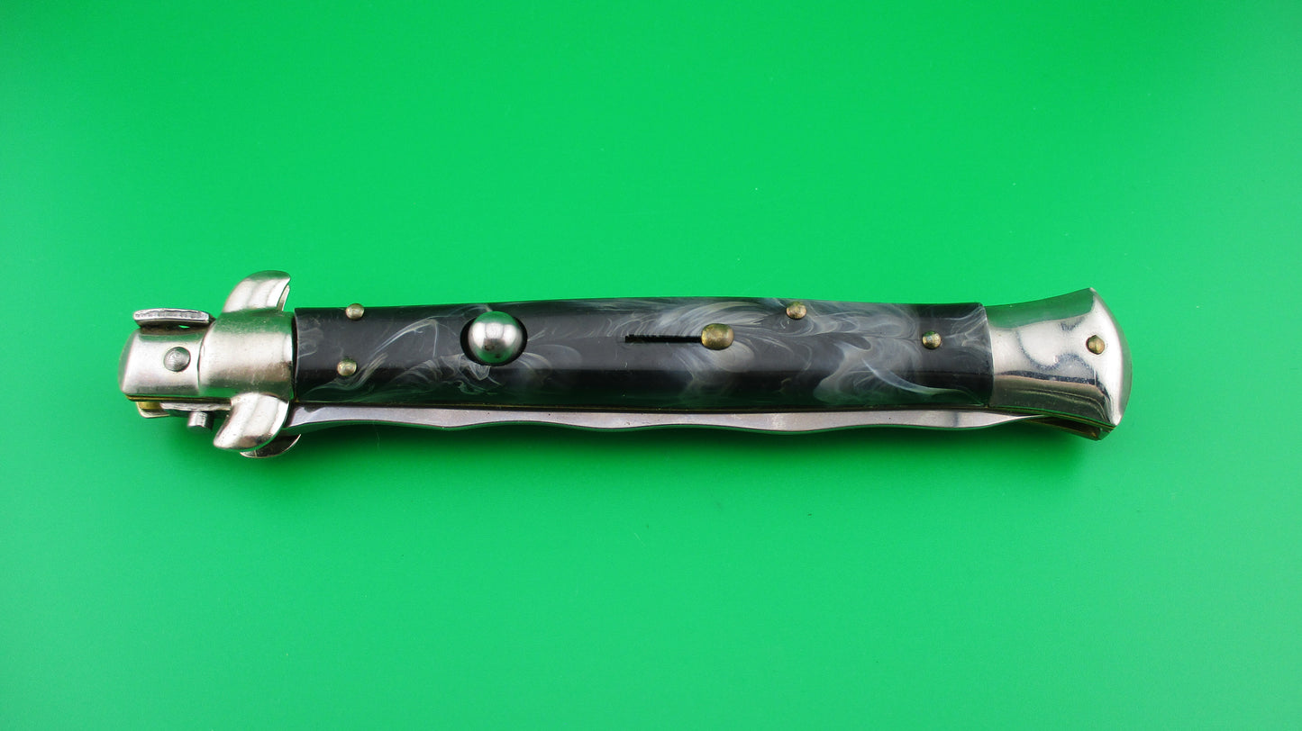 z ITALY INOX 28cm Italian Stiletto KRIS black & gray swirl switchblade knife