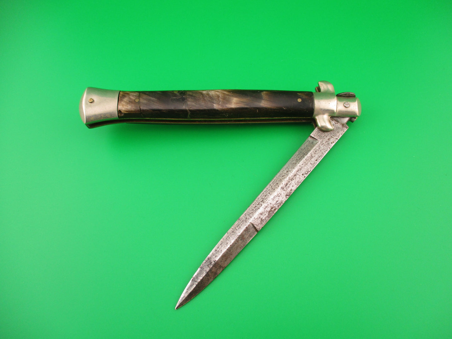 MADE ITALY 28cm Italian Picklock 1950s vintage Brown horn automatic knife