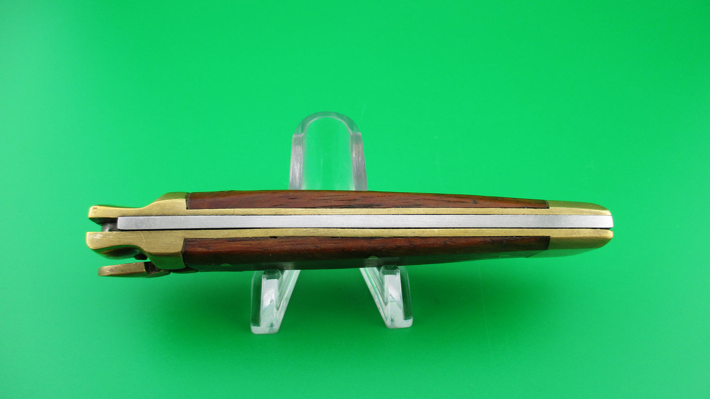 SHARP STAINLESS 19cm Lever automatic knife wood scales & brass bolsters