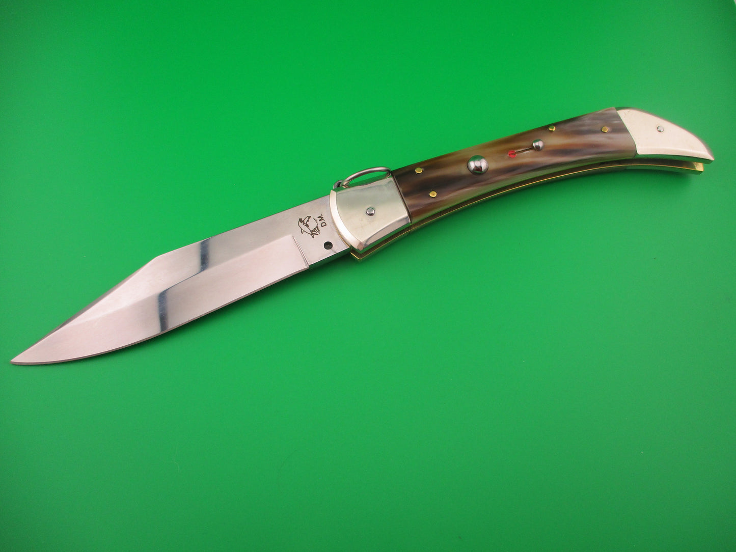 DM SPADON 28cm Italian Clasp Ring pull Red dot Horn automatic knife