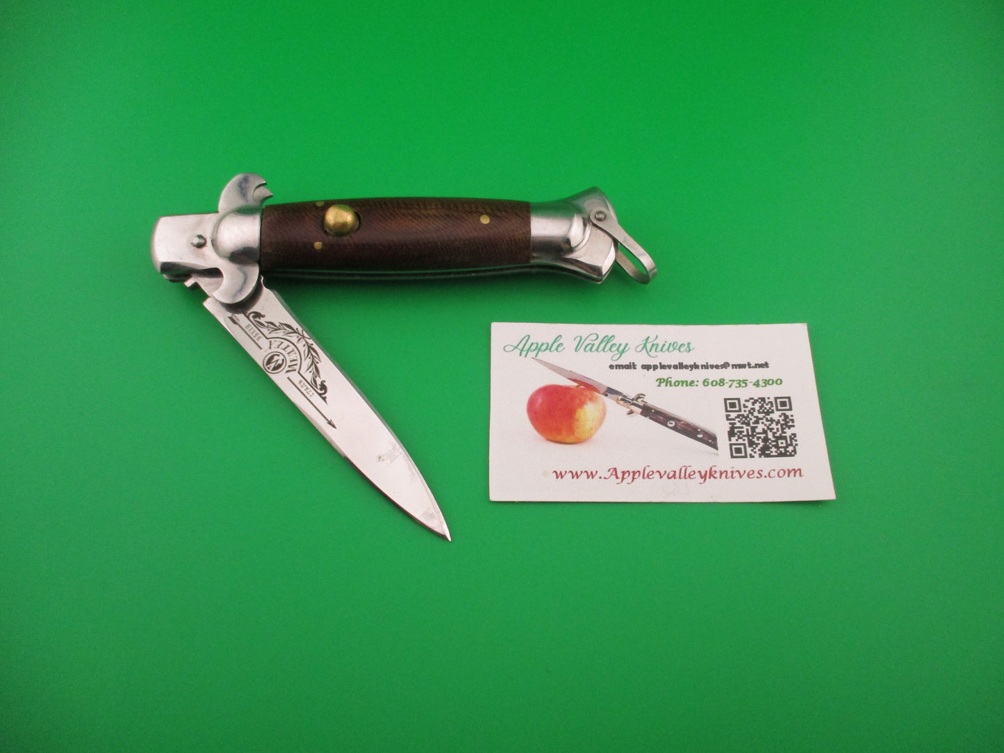 Medtex 22cm Russian stiletto swivel bolster brown Micarta automatic knife