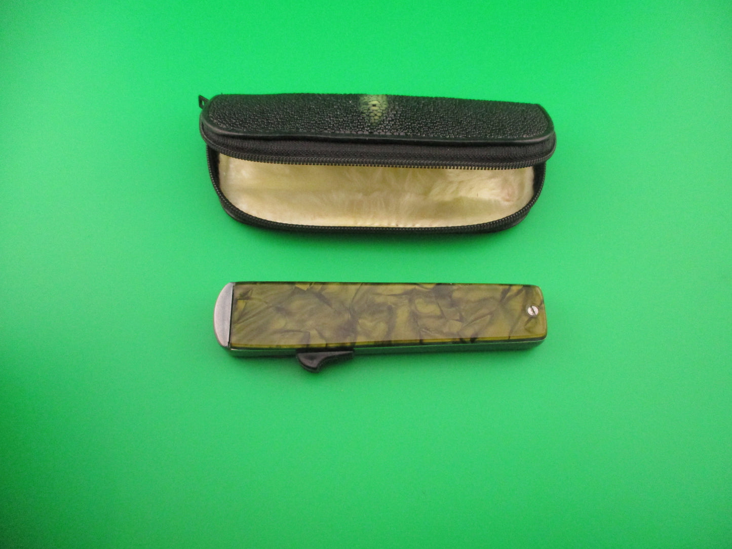MIKOV 20cm CZECH Republic 1960s vintage OTF Green Pearlex DA automatic knife