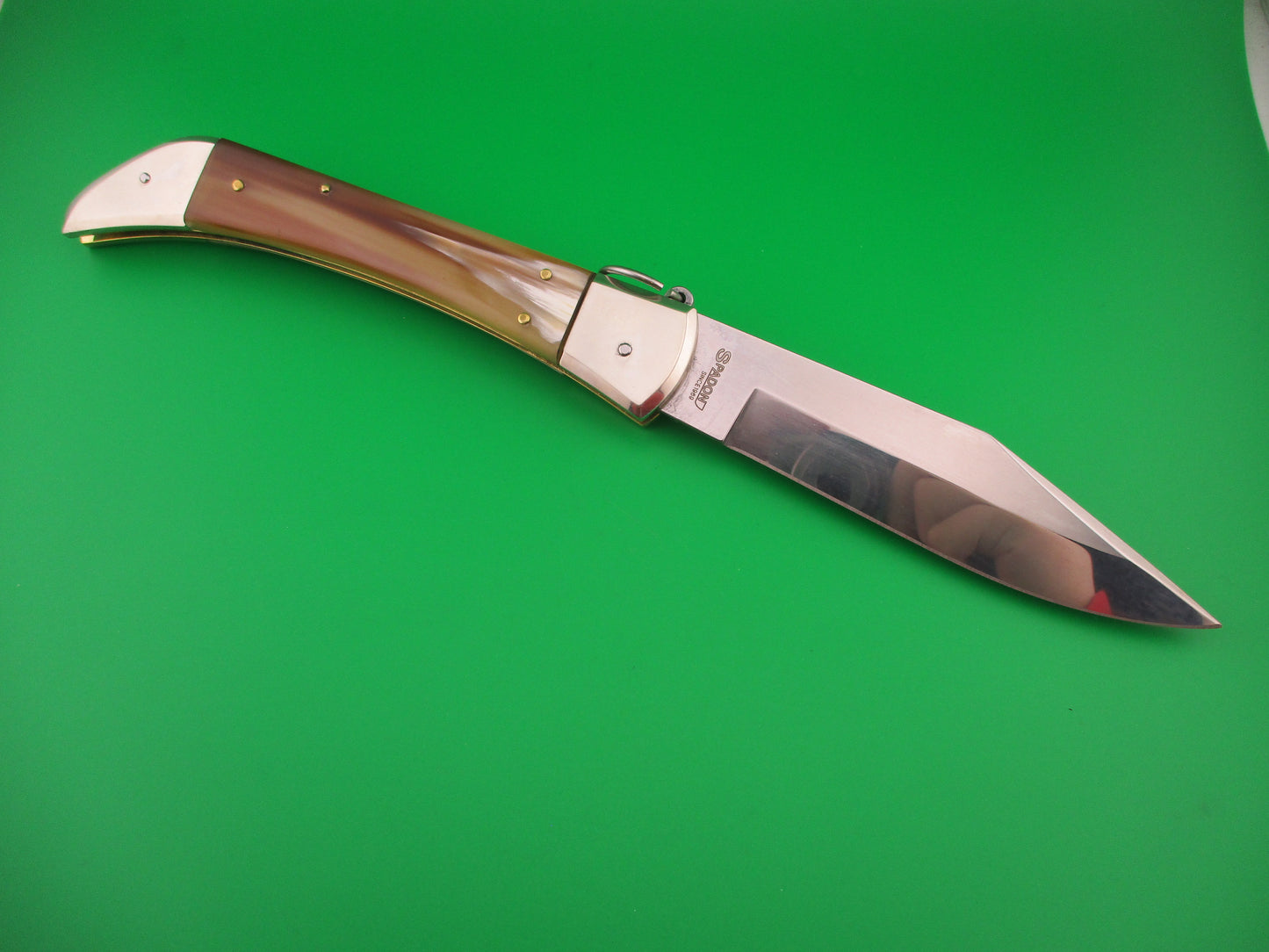DM SPADON 28cm Italian Clasp Ring pull Red dot Horn automatic knife
