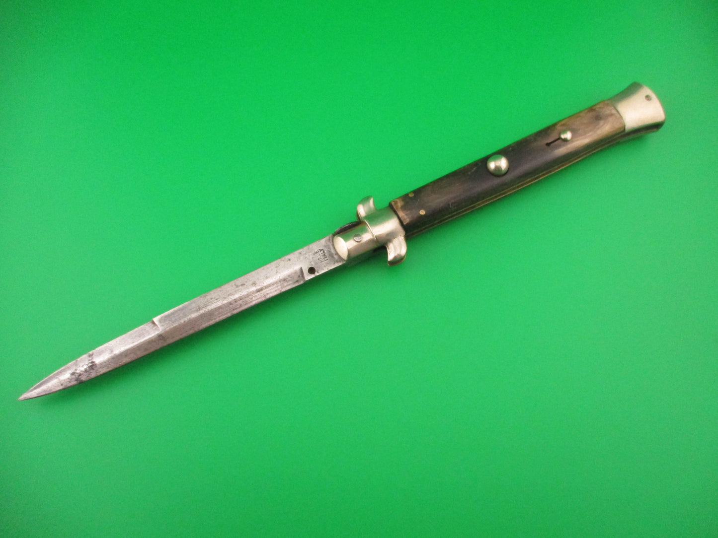 MADE ITALY 28cm Italian Picklock 1950s vintage Brown horn automatic knife