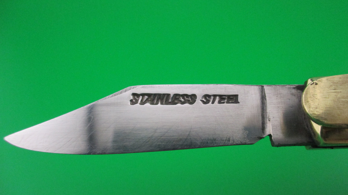 STAINLESS STEEL Bullfighter small 14cm Green Gold Vintage lever switchblade knife Mexican Souvenir
