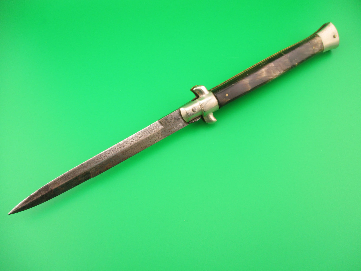 MADE ITALY 28cm Italian Picklock 1950s vintage Brown horn automatic knife
