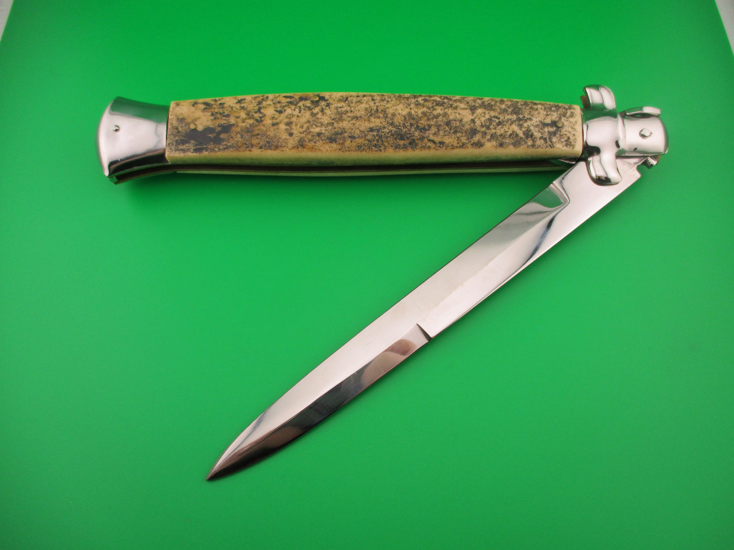 ROSTFREI ITALY 45cm Italian Stiletto Swivel bolster Stag 18 inch automatic knife