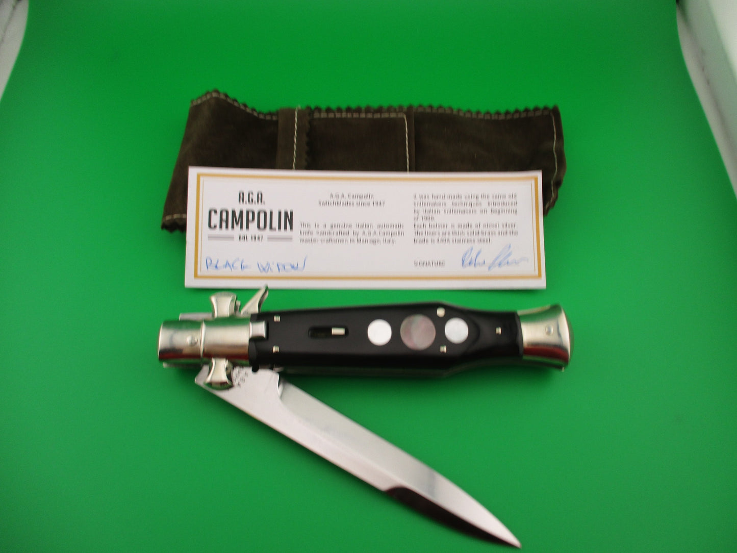 AGA CAMPOLIN ITALY 29cm Italian BLACK WIDOW Fulcrum Wasp Square button automatic knife