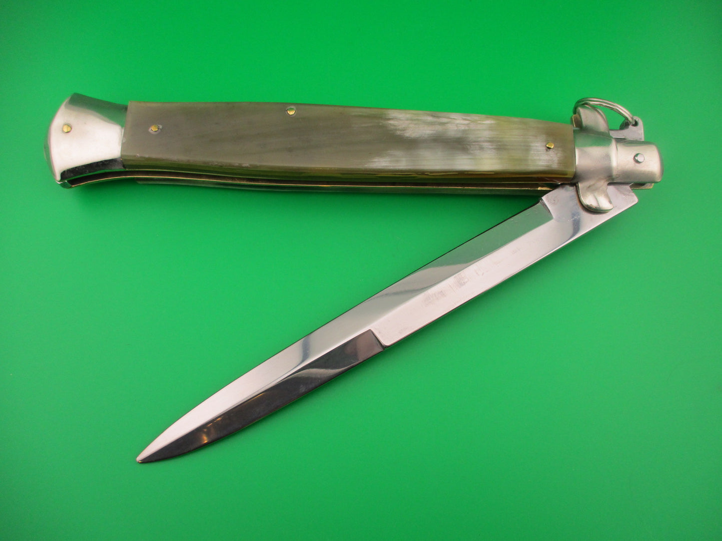 AGA CAMPOLIN ITALY 44cm Italian Ring Pull Stiletto Green & Cream Automatic knife