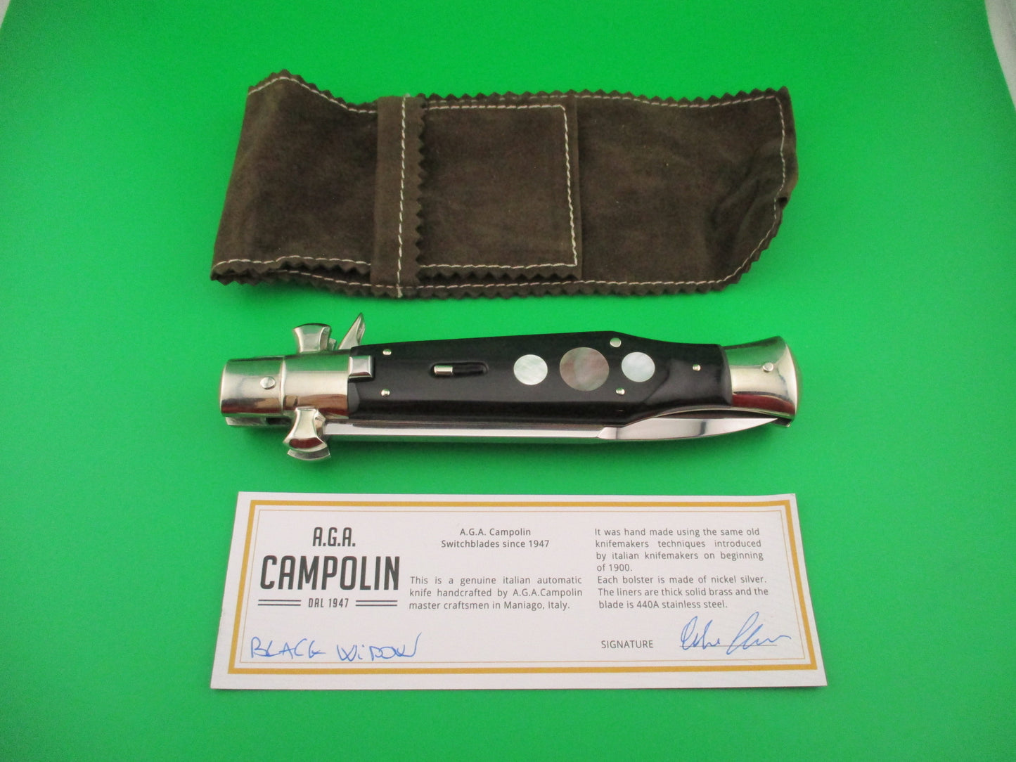 AGA CAMPOLIN ITALY 29cm Italian BLACK WIDOW Fulcrum Wasp Square button automatic knife