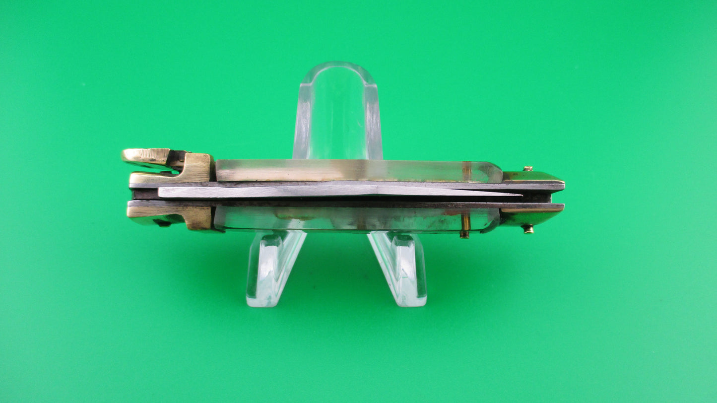 STAINLESS STEEL Bullfighter small 14cm Green Gold Vintage lever switchblade knife Mexican Souvenir