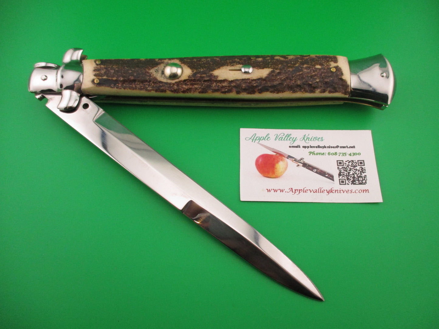 ROSTFREI ITALY 45cm Italian Stiletto Swivel bolster Stag 18 inch automatic knife