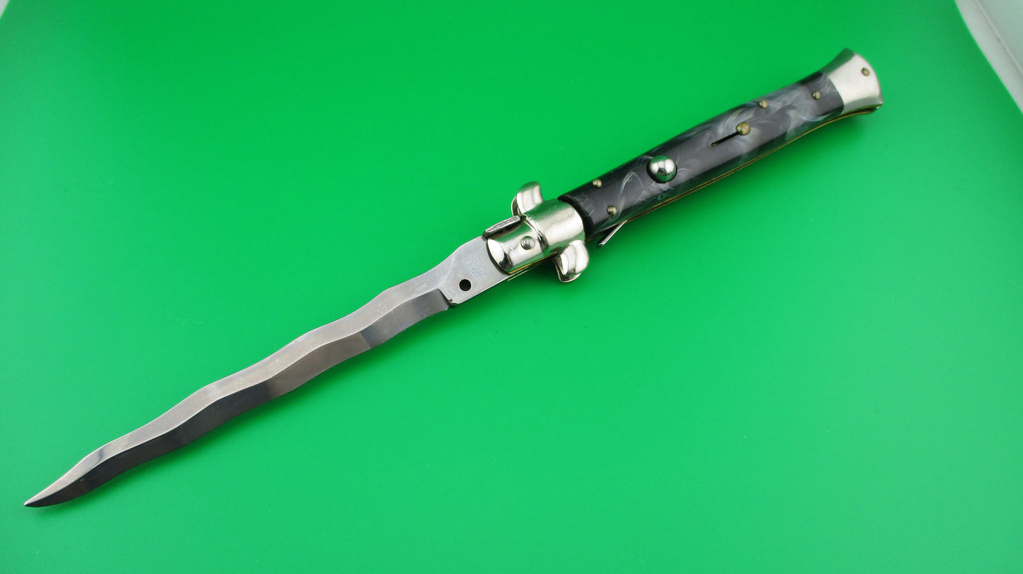 z ITALY INOX 28cm Italian Stiletto KRIS black & gray swirl switchblade knife