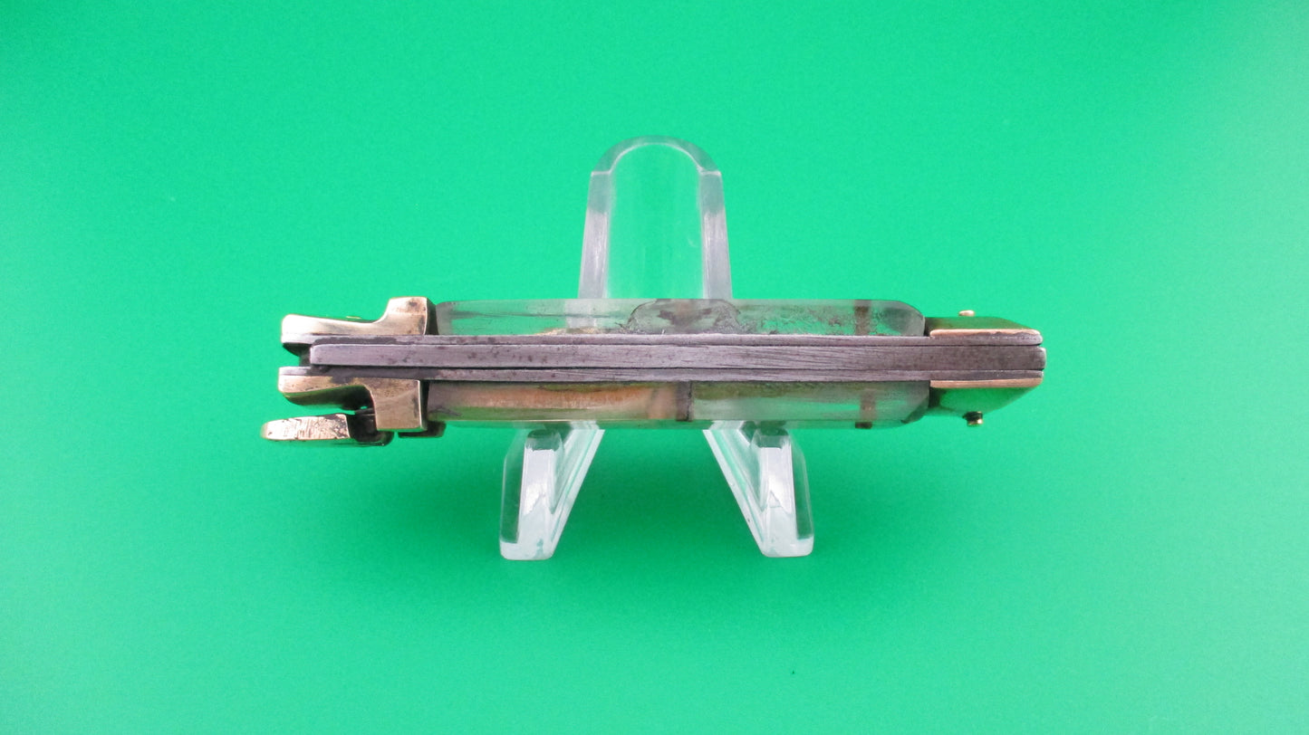 STAINLESS STEEL Bullfighter small 14cm Green Gold Vintage lever switchblade knife Mexican Souvenir