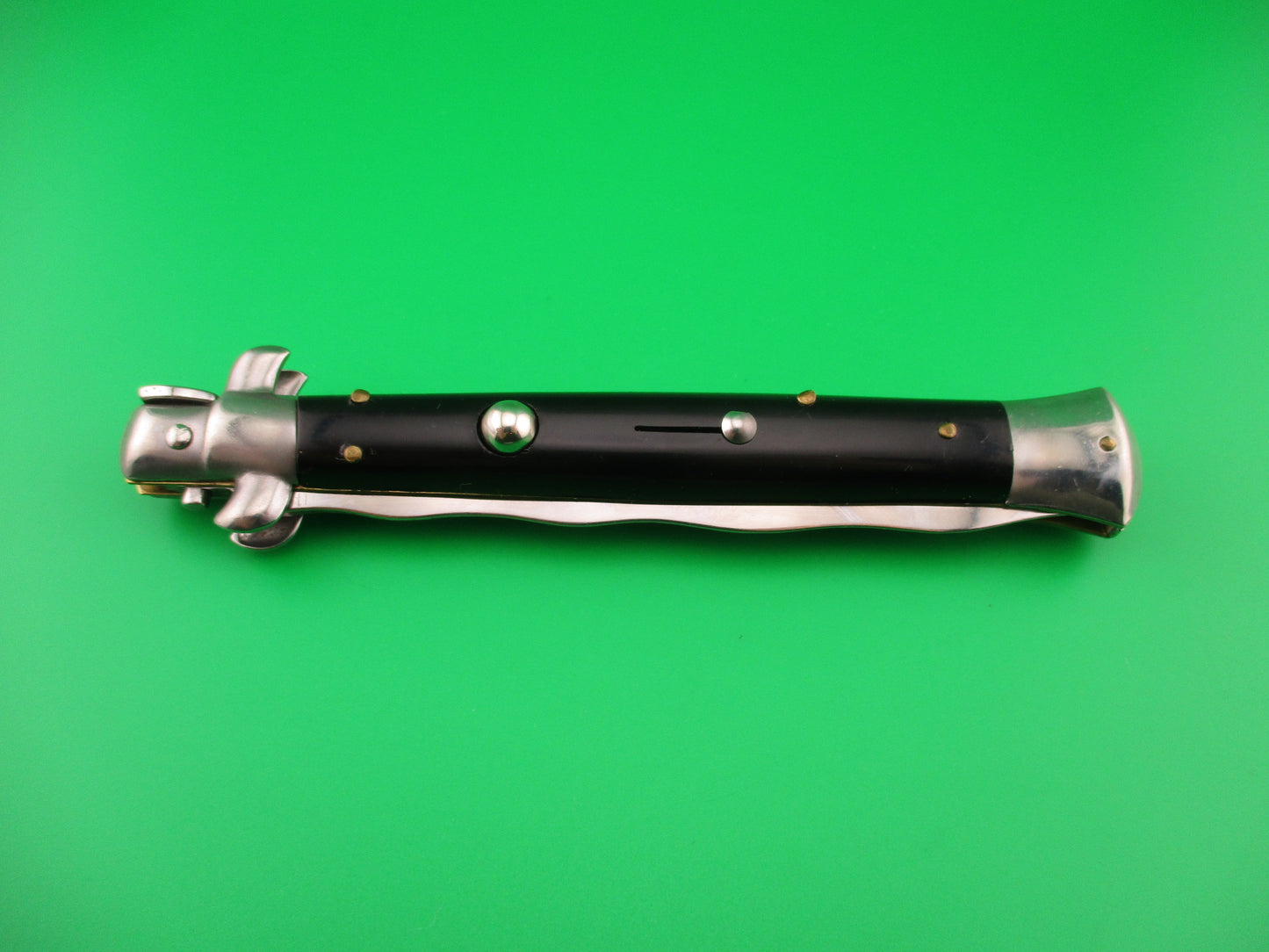 Sterile 28cm Italian Stiletto Black swivel bolster Kris blade automatic knife