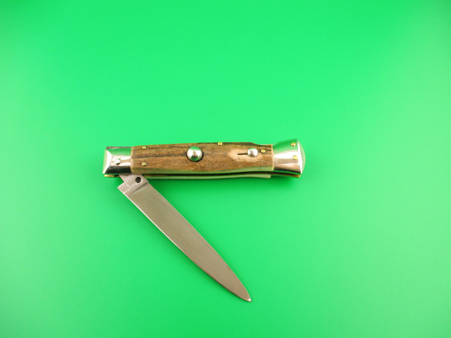 Rostfre 8 PATENT 18cm Italian Stag Lockback Rare Swinger style Automatic knife NOS Belgium