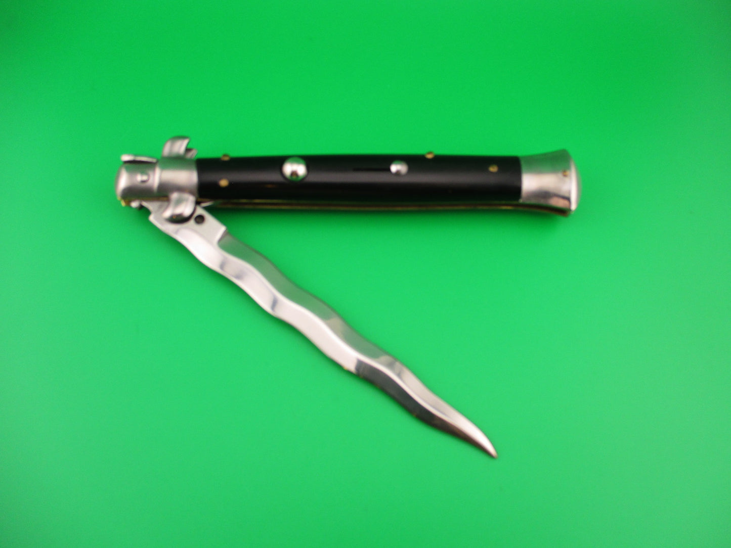 Sterile 28cm Italian Stiletto Black swivel bolster Kris blade automatic knife