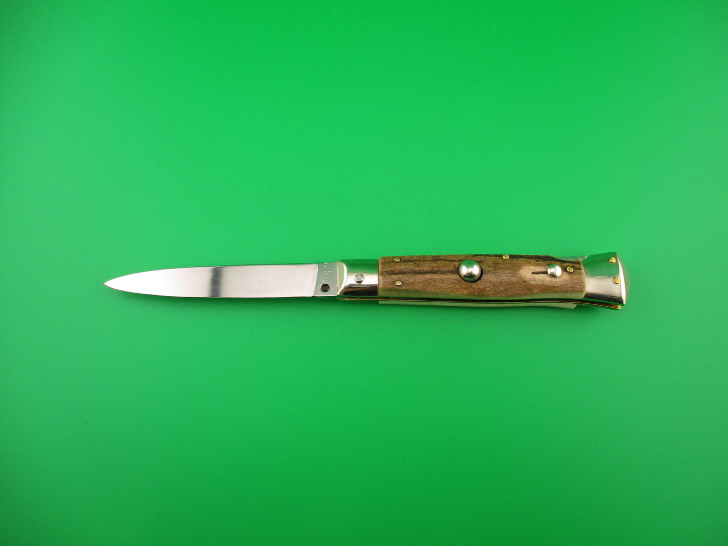 Rostfre 8 PATENT 18cm Italian Stag Lockback Rare Swinger style Automatic knife NOS Belgium