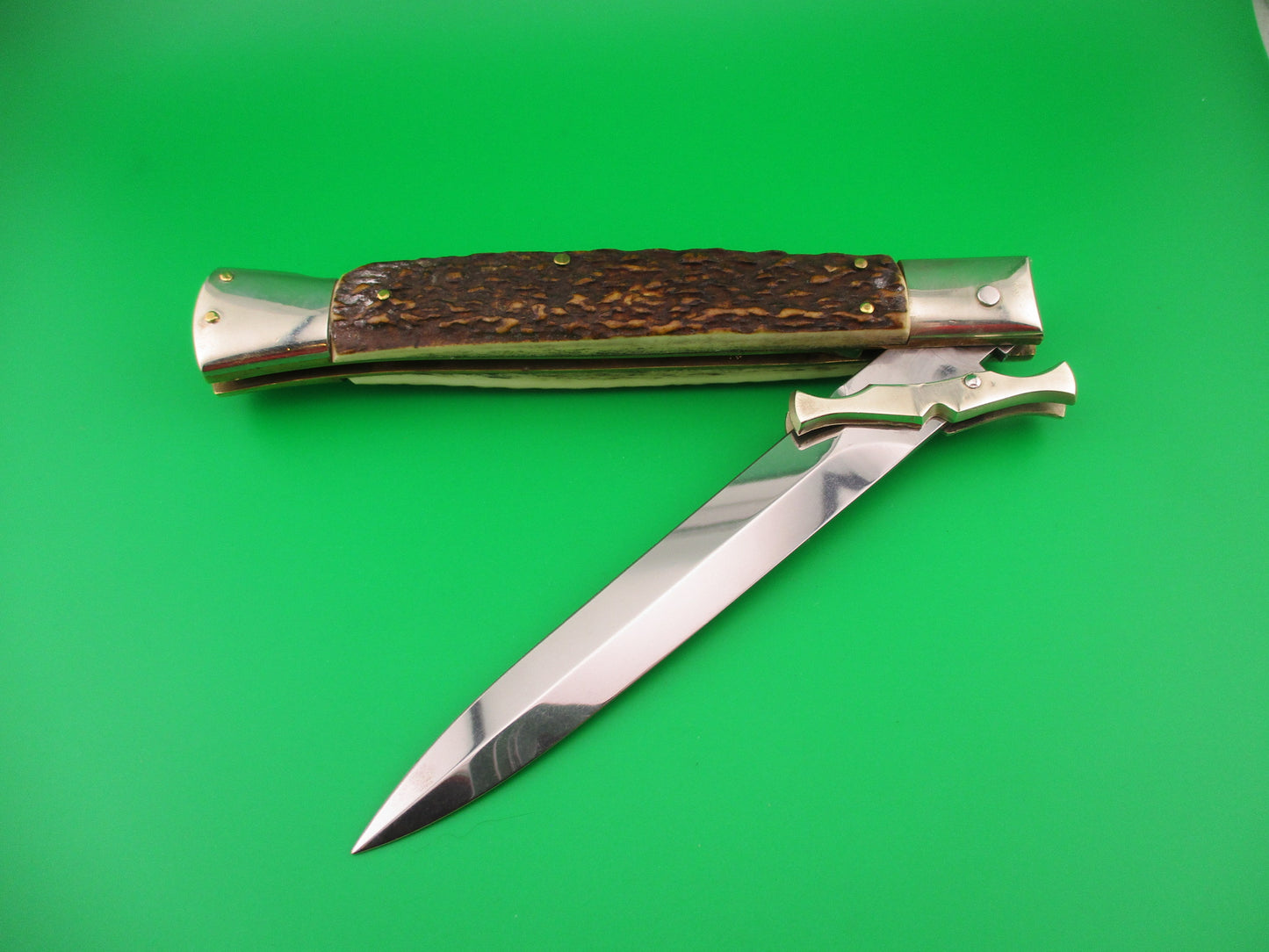 z AGA CAMPOLIN 33cm Italian 2015 Stag Batwing Diamond button automatic knife