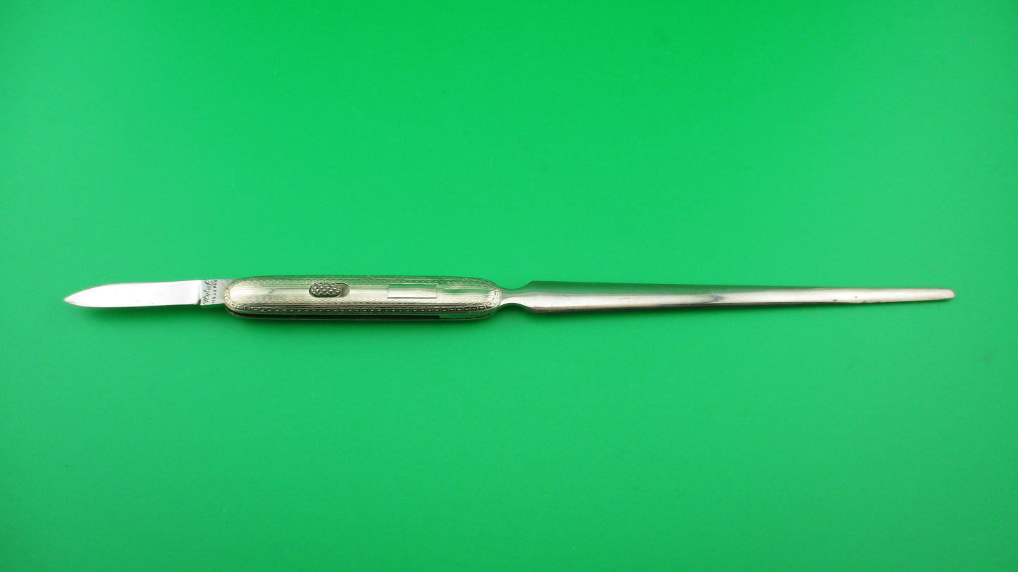 RARE Antique Flylock Small Letter Opener White Gold 2 7/8" automatic knife