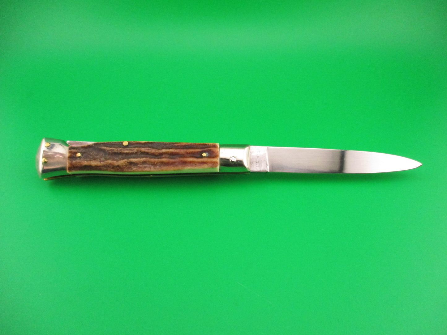 Rostfre 8 PATENT 18cm Italian Stag Lockback Rare Swinger style Automatic knife NOS Belgium