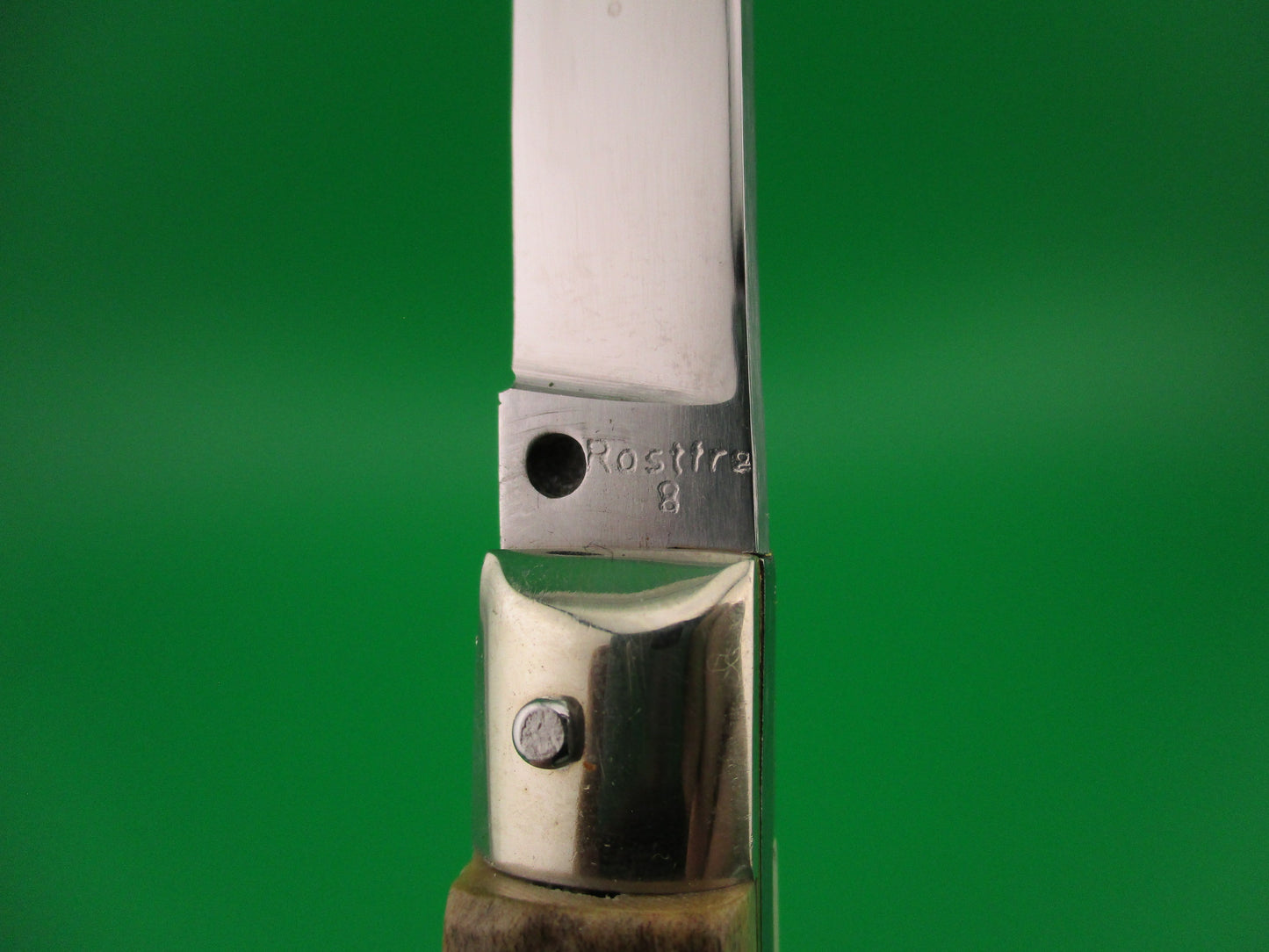 Rostfre 8 PATENT 18cm Italian Stag Lockback Rare Swinger style Automatic knife NOS Belgium