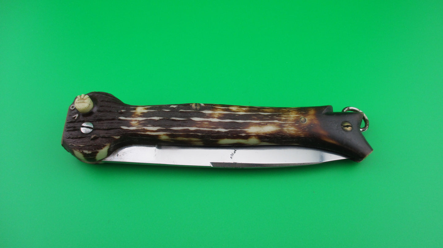 X Brevete SMASH INOX 25cm French Faux stag hoof automatic knife button safety