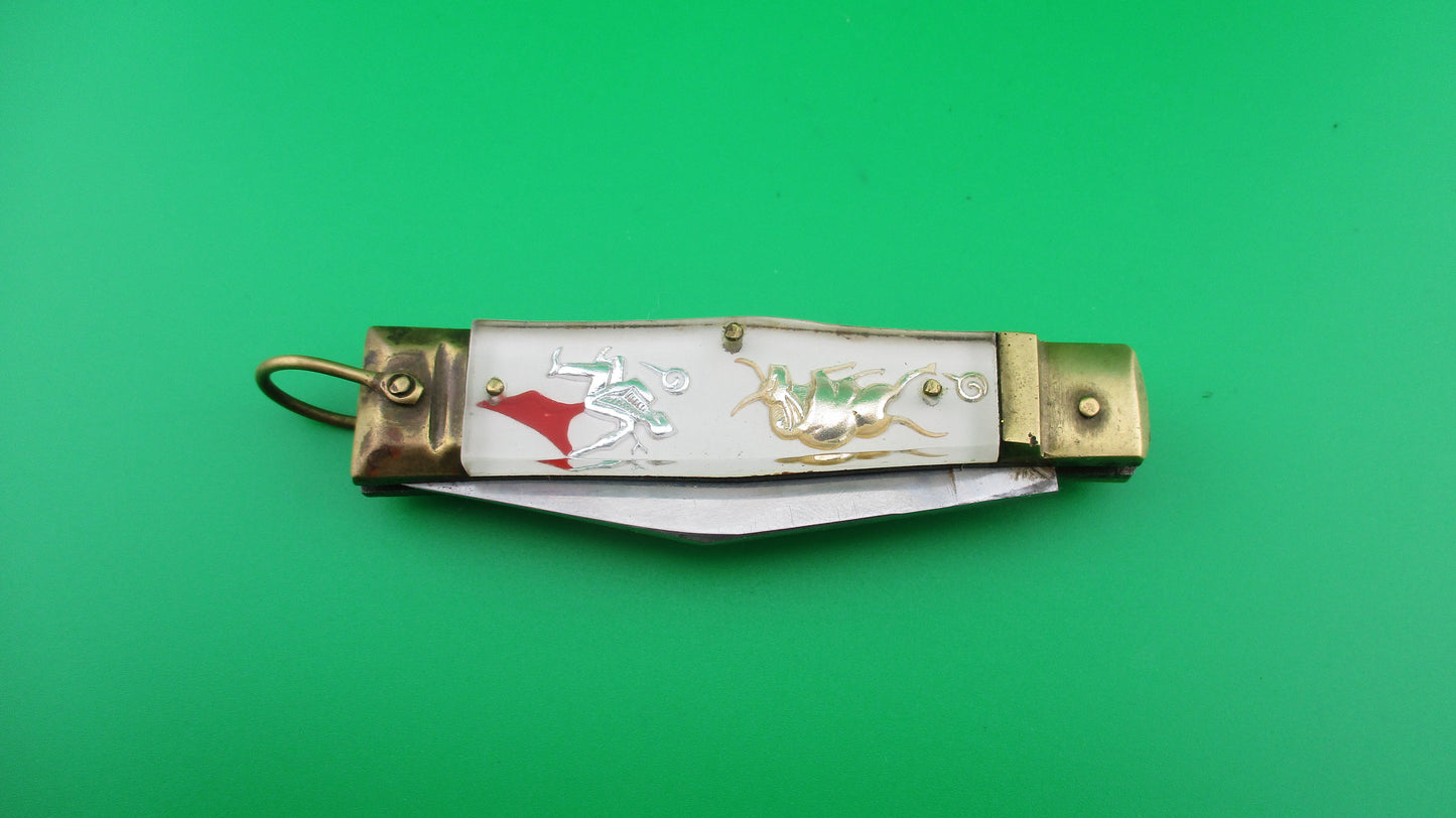 STAINLESS STEEL Bullfighter Dragon White 16cm Medium Vintage Mexican Souvenir switchblade