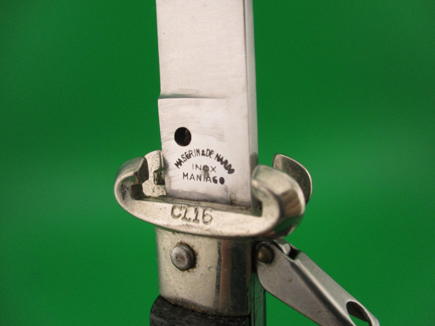 MASERIN & DE NARDO INOX MANIAGO 21cm Italian Shell Puller Fulcrum Black switchblade