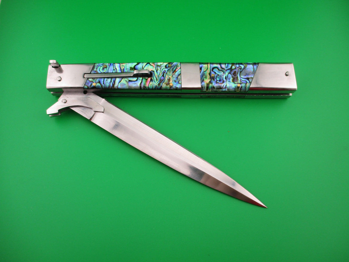 Custom 39cm Abalone Swing Guard Dagger 15 inch Prioletta style Automatic knife
